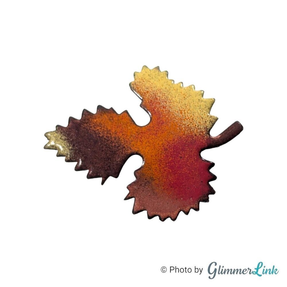 Vintage Fall Color Enamel Maple Leaf Copper Brooch Pin